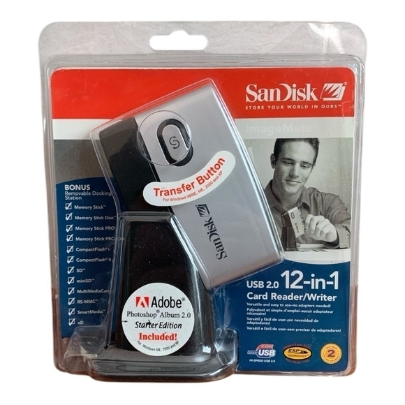 New SANDISK ImageMate USB 12 in 1 Card Reader w/ Cord & Stand USB Memory Reader - Picture 1 of 3